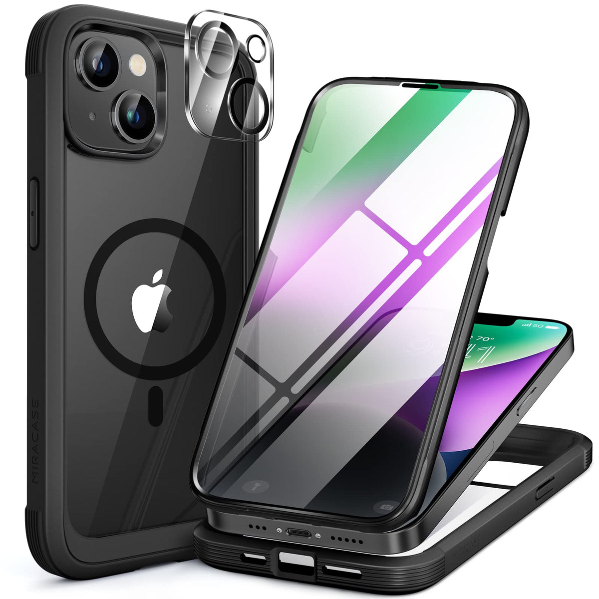 Miracase for iPhone 13 Case 6.1'',Full-Body Magnetic Clear Bumper Case with Built-in 9H Tempered Glass Screen Protector,Military Drop Protection Outdoor Phone Case — iPhone 14