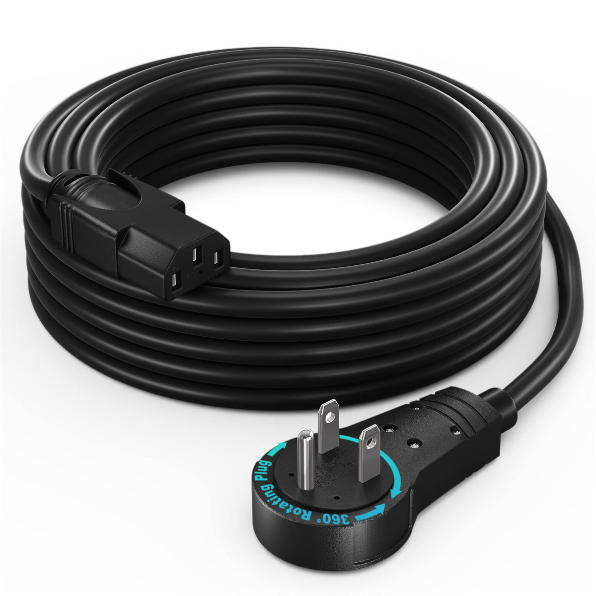 Maximm Monitor Power Cord 6 Ft, 360 Rotating, NEMA 5-15P to C13, White, UL