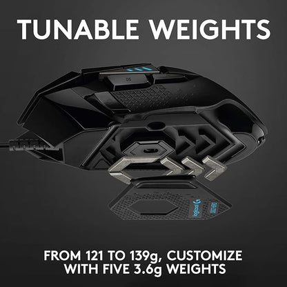 Logitech G502 HERO High Performance Wired Gaming Mouse, HERO 25K Sensor, 25,600 DPI, RGB, Adjustable Weights, 11 Buttons, On-Board Memory, PC/Mac