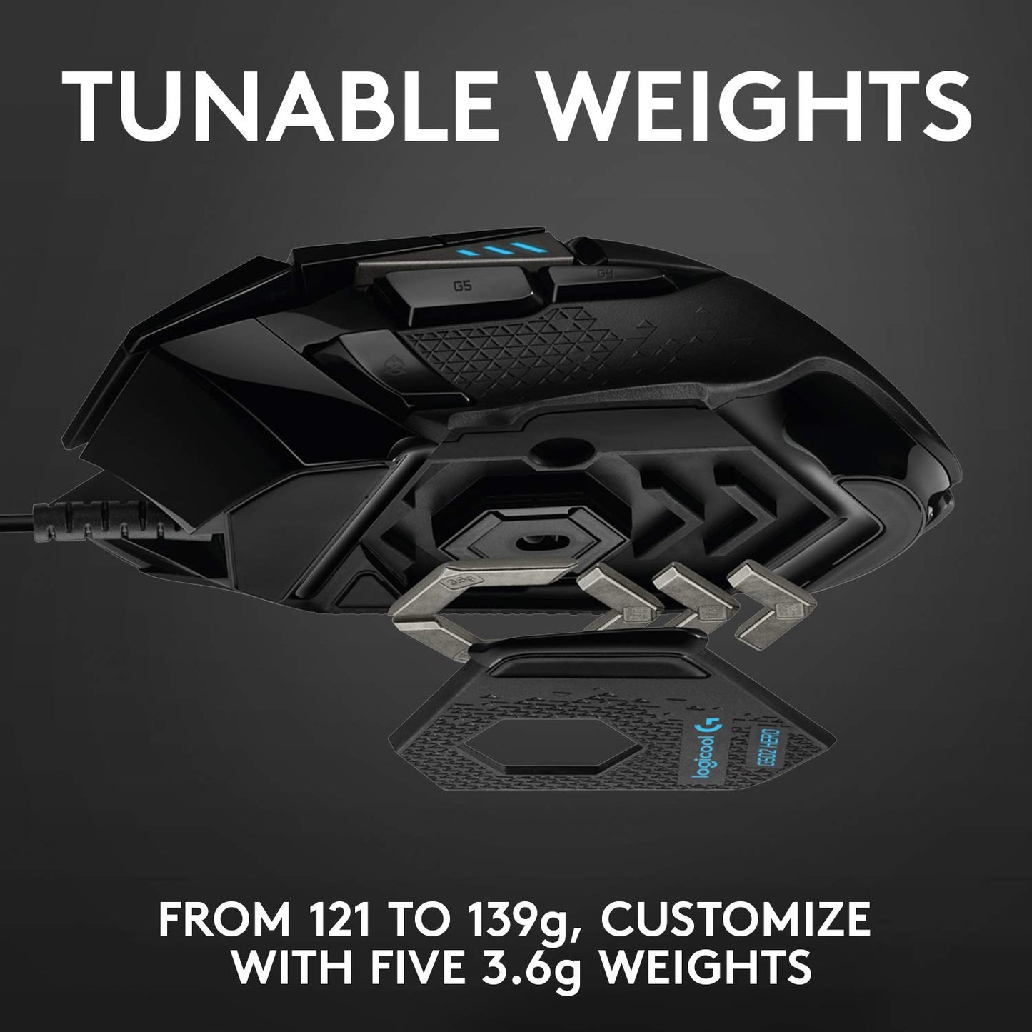 Logitech G502 Hero High Performance Wired Gaming Mouse, Hero 25K Sensor, 25,600 DPI, RGB, Adjustable Weights, 11 Programmable Buttons, On-Board Memory, PC/Mac - Black