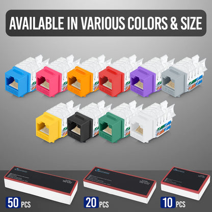 Everest 45 Degree RJ45 Cat6 Keystone Jacks Slim Profile 50-Pack Pink