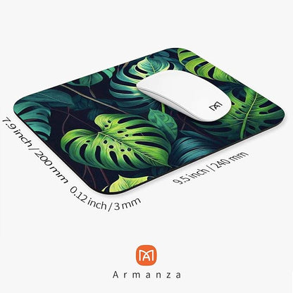 Square Mouse Pad Green Leaves, Personalized Premium-Textured Custom Mouse Mat Design, Washable Mousepad Cloth, Non-Slip Rubber Base Computer Mouse Pads for Wireless Mouse