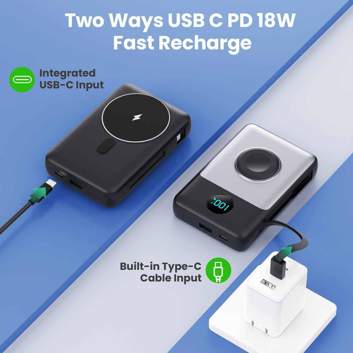 Portable Charger 5000mAh for iPhone, Power Bank with LCD Display PD Fast Charging Battery Pack for iPhone 16/15/14/13/12