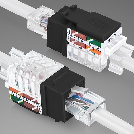 Everest 45° Angled RJ45 Cat6A Keystone Jacks 50-Pack in Black - Slim Profile Female RJ45 Connectors - Cat 6A Keystone Jack - Compatible with 45° Angled Speed Termination Tool - 45Term (B0BL3GS7ZY)