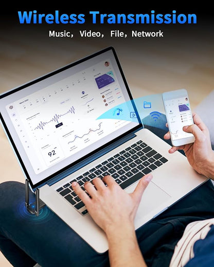 ZEXMTE 5.4 USB Bluetooth Adapter for PC, Plug & Play Bluetooth Transmitter & Reciver, EDR & BLE, High Gain Antenna, 590FT / 180M Long Range for PC Windows 11/10/8