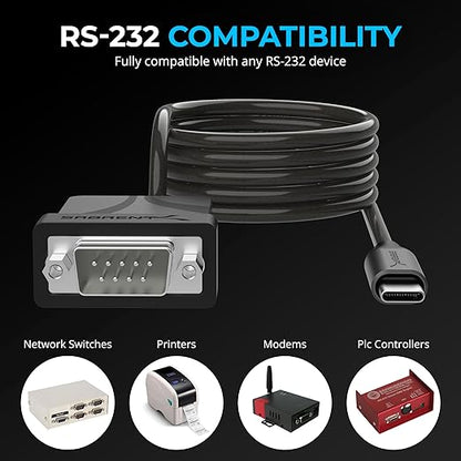 SABRENT USB-C to DB9 Serial RS-232 Adapter Cable, 6ft (CB-D9C6)