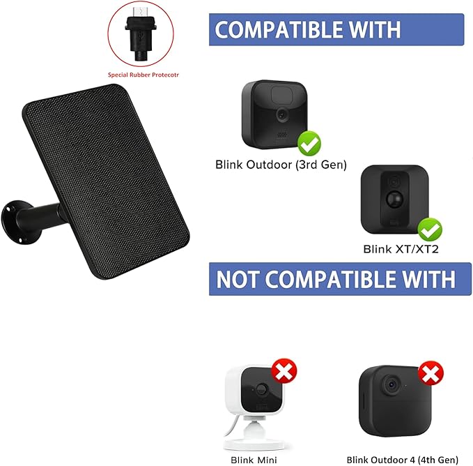 6W Solar Panel Charger for Blink Outdoor/Outdoor(3rd Gen)/XT XT2 Camera Solar Panel with 13.1ft Waterproof Charging Cable, Waterproof Rubber Plug, 360°Adjustable (for Blink 3-3PC)