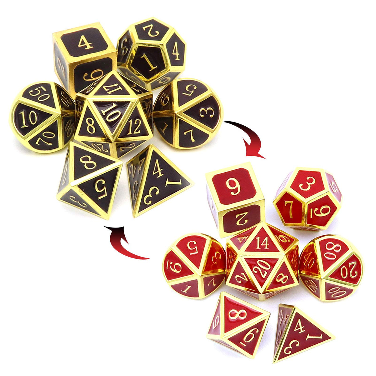 Haxtec Metal DND Dice Set, 7 Pcs Dragon Pattern Polyhedral Dice for RPG