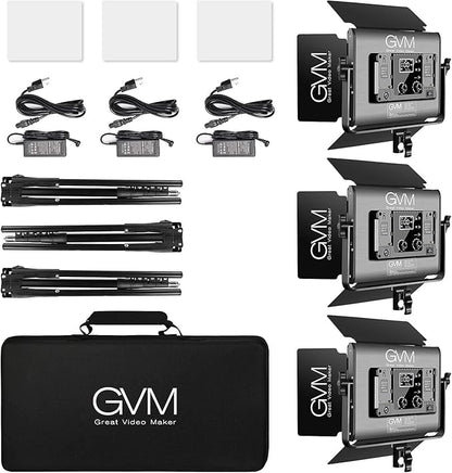 GVM RGB LED Video Light, Photography Lighting with APP Control, 1000D Video Lighting Kit for YouTube Studio, 3 Packs Led Panel Light, 3200K-5600K, 8 Kinds of The Scene Lights, CRI 97