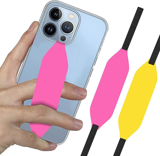 Switchbands Color Phone Grip Strap – Reversible Elastic Strap, Adhesive-Free, Drop Protection, Arthritis Friendly, Anti-Theft Security, Wireless Charging Compatible, Universal Fit – Pink & Yellow