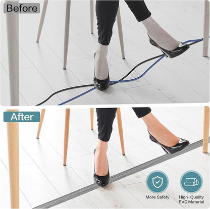 Floor Cord Cover Self Adhesive Cord Hider Floor Extension Cord Covers for Floor Power Cord Protector Cable Management Prevent Cable Trips Cable Cavity 0.59" W x 0.31" H (Light Grey Wood, 10Ft)