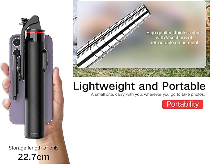 C13D 53" Selfie Stick Tripod with Fill Lights, Bluetooth Remote – Detachable Phone Mount, Dual Light Modes, for iPhone, Android, GoPro & Camera