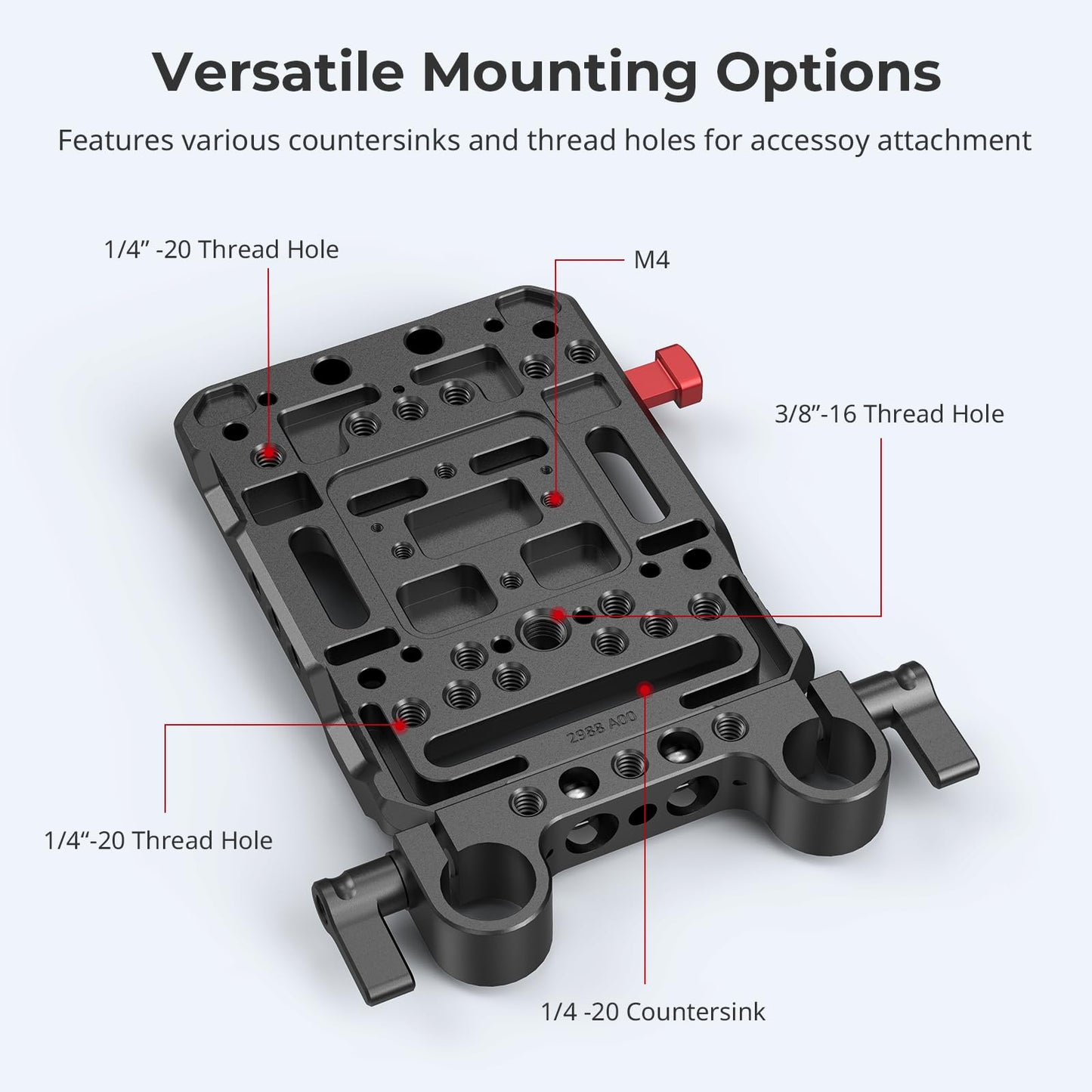 SmallRig V Mount Battery Plate, V-Lock Battery Plate with Dual 15mm Rod Clamp, 1/4"-20 & 3/8"-16 Threaded Holes, for SmallRig V Mount Battery VB99 SE / VB99 / VB99 Pro, for Neewer PS099E