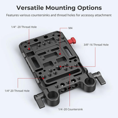 SmallRig V Mount Battery Plate, V-Lock Battery Plate with Dual 15mm Rod Clamp, 1/4"-20 & 3/8"-16 Threaded Holes, for SmallRig V Mount Battery VB99 SE / VB99 / VB99 Pro, for Neewer PS099E