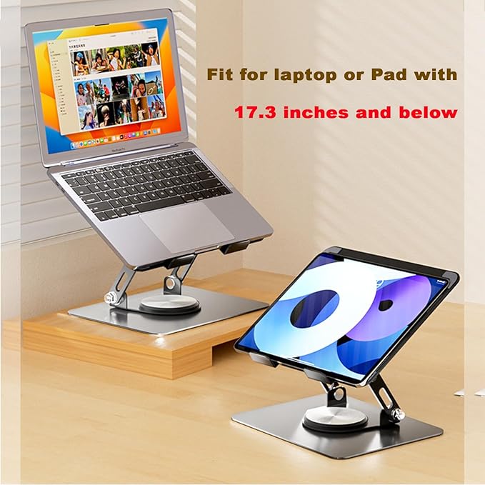 Laptop Pad 360 Rotating Laptop Stand 2 Adjustable Angle and 0-13 inches Tall Adjustable Cooling Pad Fits 10-17.3" laptops Pads