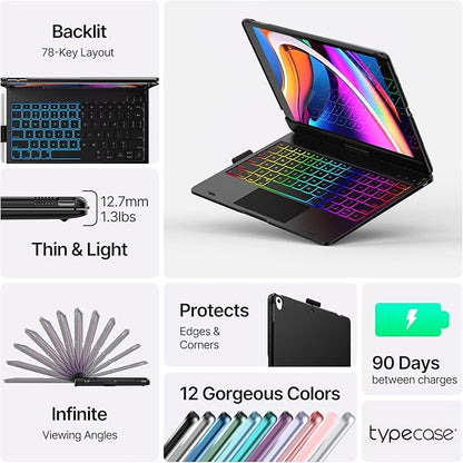 typecase Touch for iPad 9th Generation Case with Keyboard (10.2", 2021),Multi-touch Trackpad,10 Color Backlight, 360° Rotatable, Thin & Light for 8th Gen (2020),7th Gen (2019), Air 3,Pro 10.5 (Black).
