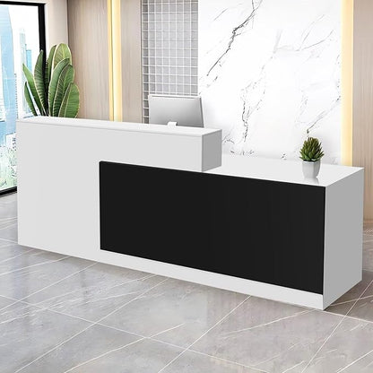 Reception Desk with Counter Modern Checkout Counter with Lockable Drawer Keyboard Tray Receptionist Desk for Office Salon Reception Table E Right 47inch/120cm