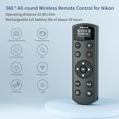 Rechargeable Shutter Release for Nikon AODELAN Wireless Camera Remote Control Compatible with COOLPIX P1000, P1100, P950, B600, A1000, Z50, Z30, Z fc, Z6 II, Z7 II,Z5, Replaces Nikon ML-L7(Black)