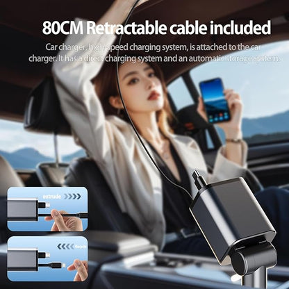 Mini Retractable Car Charger, 87W Car Accessories Adapter for iPhone 16 USB C Charger Fast Charging, Travel Essentials Gifts for Women Men, Road Trip Essentials for iPhone 16e 16 15 14 13 12