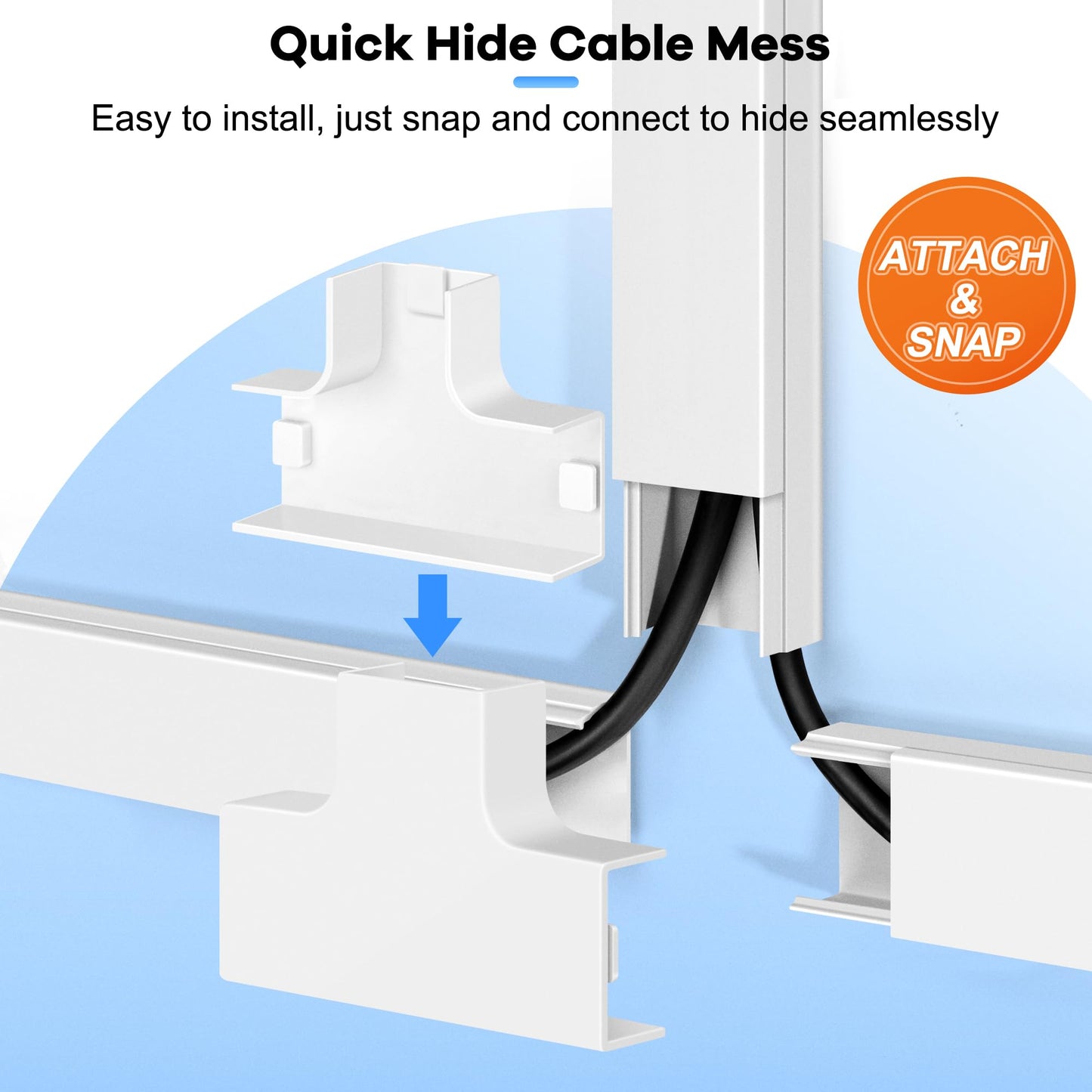 126in Cord Hider Kit, ZhiYo Wire Hiders for TV on Wall, Paintable Cable Management Kit, Wire Cover for Wall Mount TV, White Cable Raceway, Cord Cover Wire Management Kit, 8 x L15.7in W1.18in H0.67in