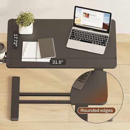 FLEXISPOT Mobile Standing Desk with Wheels Pneumatic Laptop Desk Rolling Computer Cart Movable Height Adjustable Small Sit Stand Workstation Home Use (31.5" W x 17.7" D, Black)