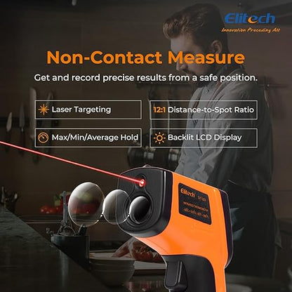 Elitech 2Pack Laser Temperature Gun, Non-Contact Digital Infrared Thermometer, Adjustable Emissivity, Backlight, Handheld for Grill, Meat, Candy, Automotive, HVAC Tools, -50~530°C(-58~986°F), DIT-220
