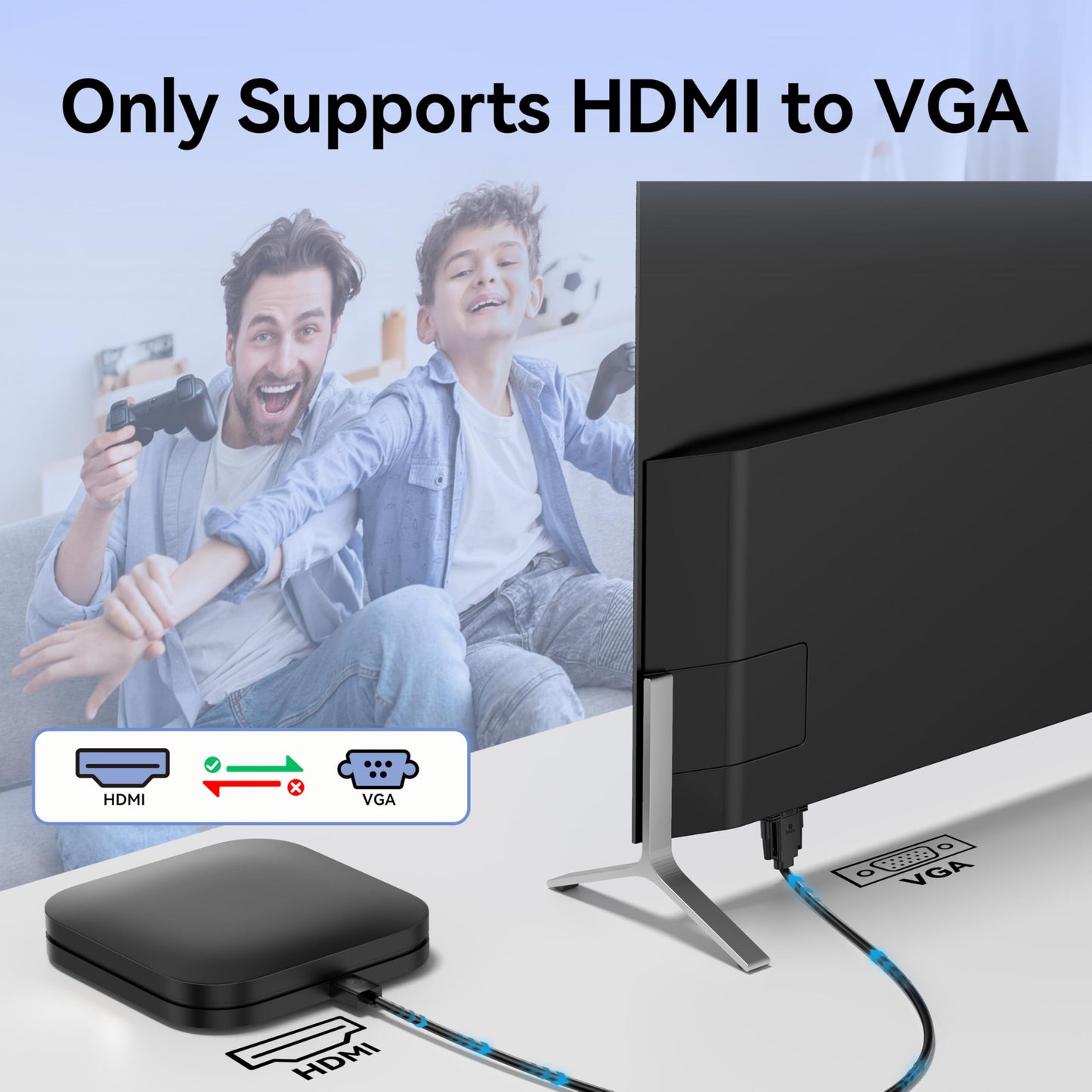 biaze 6ft HDMI to VGA Cable – 1080P HD Video Converter Cord for Laptop, TV Box, PS4, Monitor, Projector (Black, 1.8M)