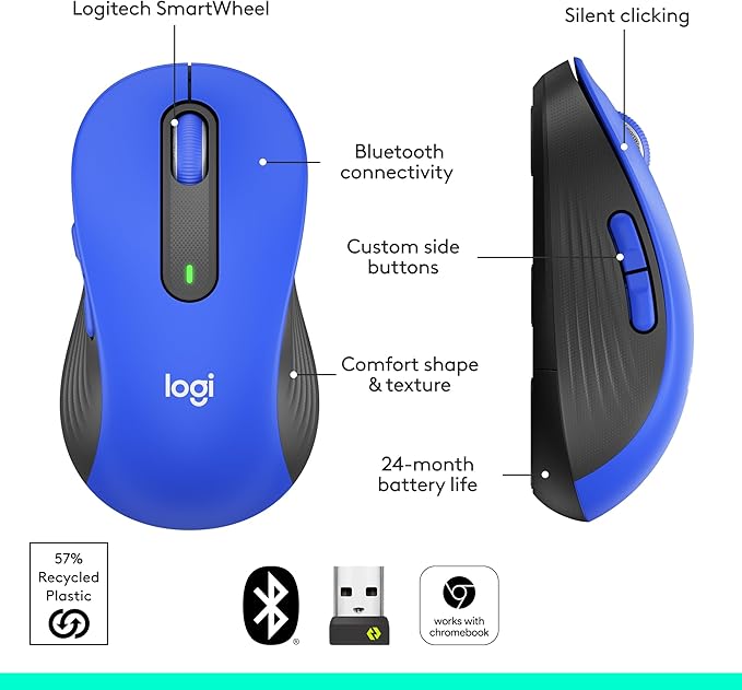 Logitech Signature M650 L Full Size Wireless Mouse - Classic Blue