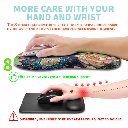 Kuosgm Ergonomic Mouse Pad Wrist Support with Memory Foam Massage Bulge, Carpal Tunnel Pain Relief Mousepad Wrist Rest for Mouse(12x8 inch, Blooming)