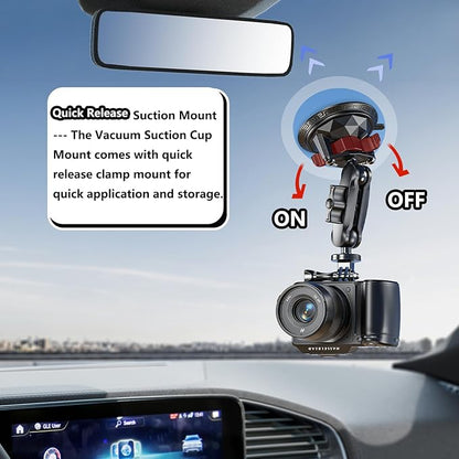 Camera Suction Cup Mount with Ball Head Magic Arm, Twist-Lock Composite Suction Cup Mount on Car Boat Windshield Window with 1/4"-20 Threaded for Action Camera/Camcorder/Phone Holder