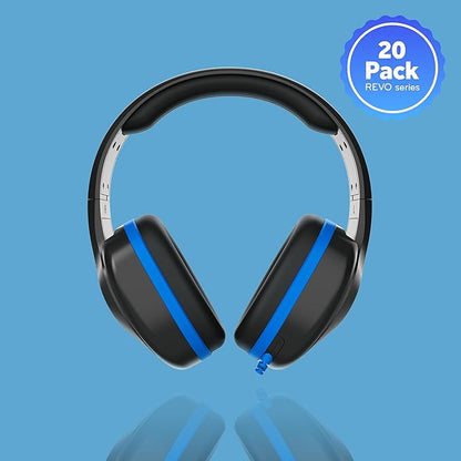 ThinkWrite Technologies REVO TW300, Premium Wired Over-Ear Headphones, Noise Reducing Headphones with 3.5mm Jack, Black - 20 Pack