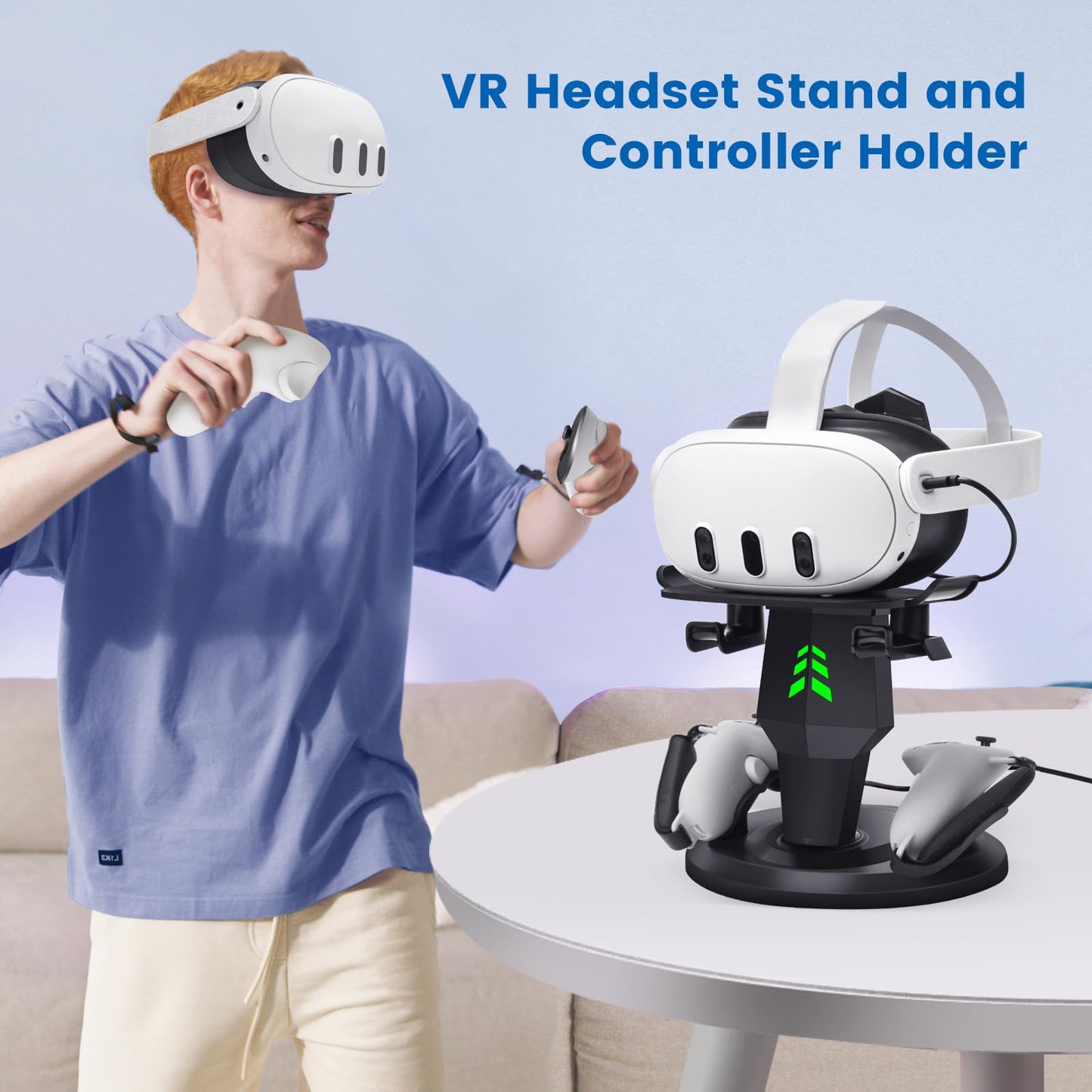 alcopanda VR Headset Charging Dock for Meta Quest 3/Quest 3S/Quest 2, VR Charging Stand for Quest 3 Accessories VR Stand Supports Charging Headset with Type C Cable and fit Controller with Cover