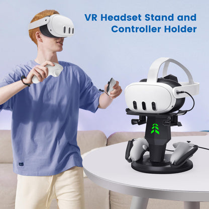 alcopanda VR Headset Charging Dock for Meta Quest 3/Quest 3S/Quest 2, VR Charging Stand for Quest 3 Accessories VR Stand Supports Charging Headset with Type C Cable and fit Controller with Cover