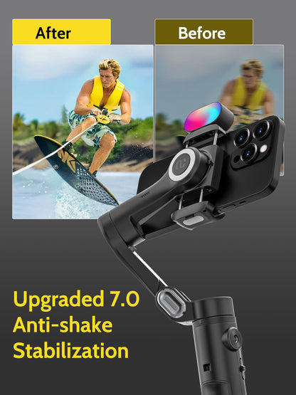 AOCHUAN 3-Axis Gimbal Stabilizer for iPhone & Android w/RGB Light, Handheld Phone Gimbal for Video Recording w/AI Tracking,1/4 Thread, Extendable Tripod, Padded Carry Bag(Smart X Complete Combo1)