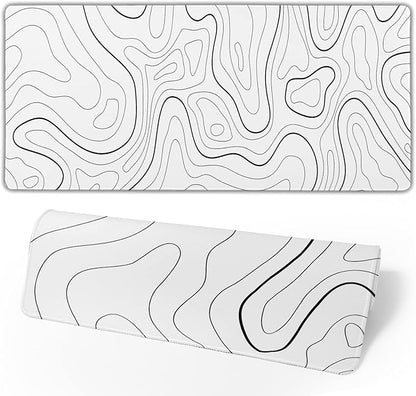 White Mouse Pad Large XL Gaming Mouse Pad for Desk Topographic Mouse Pad Desk Pad Gaming Mouse Pad White Desk Mat Extended Black and White White Topo Mousepad White Topographic Mouse Pad Full Size