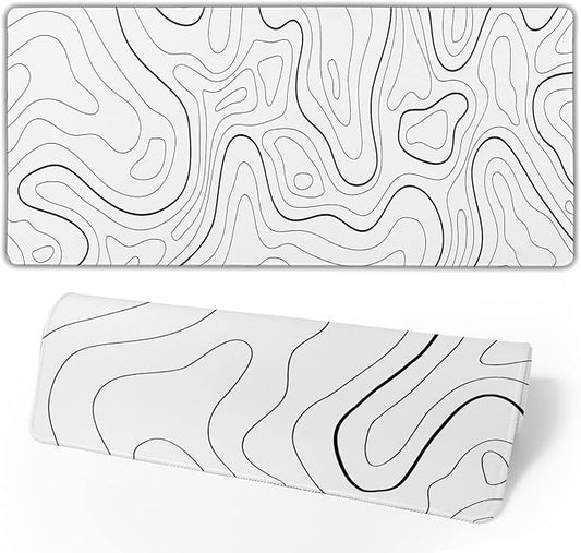 White Mouse Pad Large XL Gaming Mouse Pad for Desk Topographic Mouse Pad Desk Pad Gaming Mouse Pad White Desk Mat Extended Black and White White Topo Mousepad White Topographic Mouse Pad Full Size