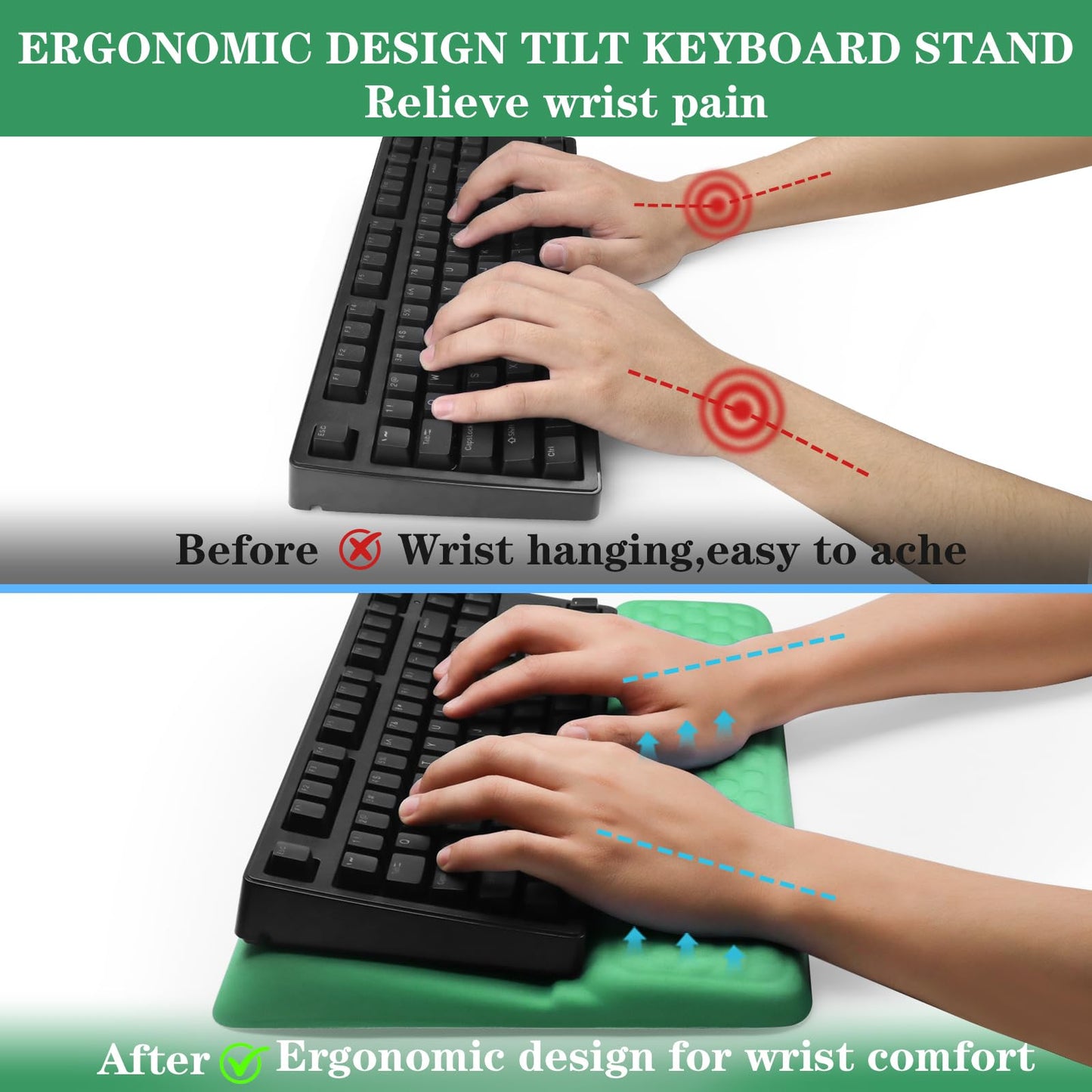 Computer Keyboard Stand with Wrist Rest Support Pad, Green