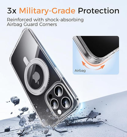MAGIC JOHN for iPhone 15 Pro Case 360° Rotatable Magnetic Invisible Stand, Fit for MagSafe 15 Pro Phone Case, 16FT Military Grade Shockproof for iPhone 15 Pro Case with Kickstand, Clear