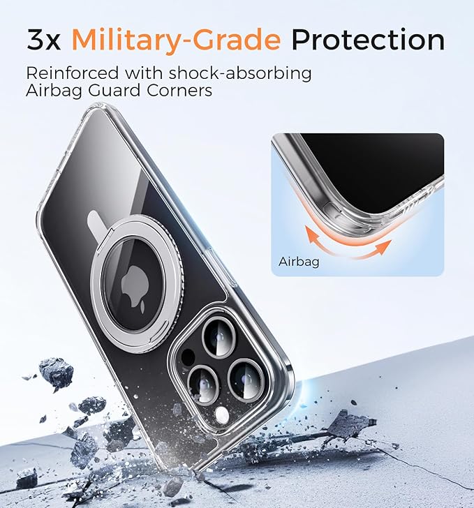 MAGIC JOHN for iPhone 15 Pro Max Case 360° Rotatable Magnetic Invisible Stand, Fit for MagSafe 15 Pro Max Phone Case, 16FT Military Grade Shockproof for iPhone 15 Pro Max Case with Kickstand, Clear