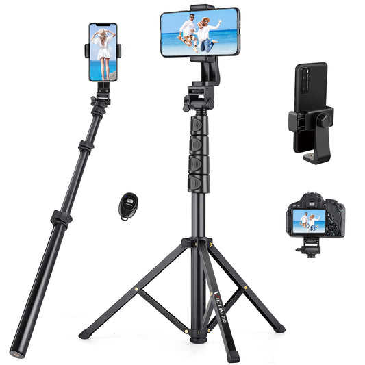 70" Phone Tripod with Remote & Holder, Portable Cell Phone Stand