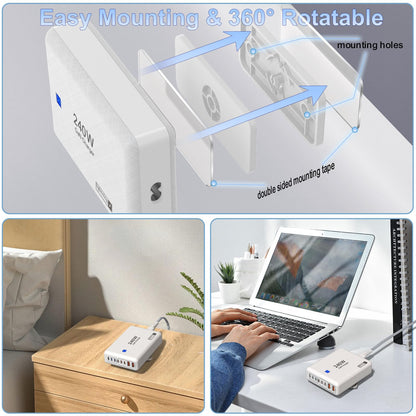 USB C Charger Block 240W, 8-Port Charging Station for iPhone/Ipad/MacBook, 6C2A PD GaN Charger Box, USB Tower Hub with Flat Plug, Travel Essentials