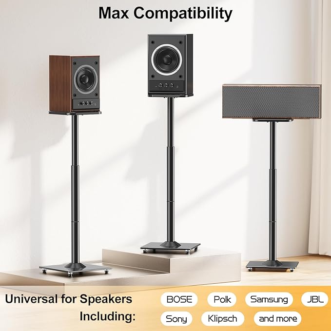 ELIVED Universal Speaker Stands Height Adjustable 28"-37.4", Bookshelf Speaker Stand Pair for Satellite Studio Large Speakers Up to 22 lbs, Surround Sound Speaker Stand with Cable Management, Black