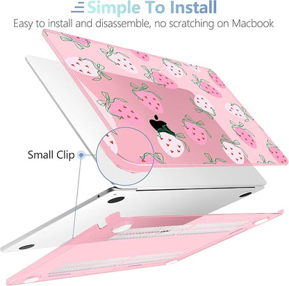 MEEgoodo Case for MacBook Air M4/M3/M2 13.6 inch 2025 2024 2022, Fit Model A3240 A3113 A2681, Compatible with MacBook Air 13 inch, Laptop Hard Shell Case with Keyboard Cover, Strawberry & Bow