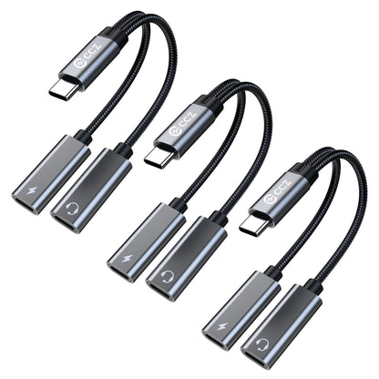 3PCS USB C Headphone Splitter,CCZ CA01 USB C to Type C Headphone Jack and Charger Adapter, 1 in 2 out Dongle Hi-Res DAC Audio Cable with PD 60W Fast Charging for Samsung Galaxy S25 S24 S23 (USBC-USBC)