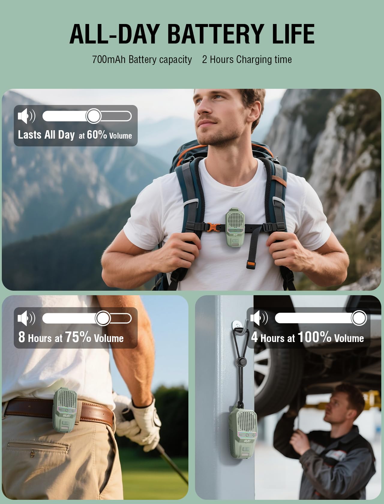 GBEAST Wearable Bluetooth Speaker, Waterproof Mini Clip On Speaker-Green