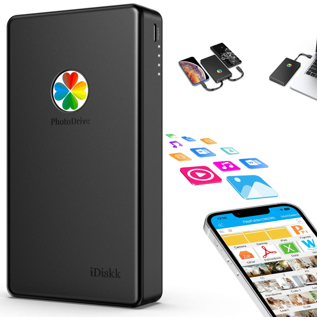 iDiskk MFi Certified 2TB External Hard Drive for iPhone,iPad,MacBook,PC,Photo Storage Phone Drive for Android Mobile to Backup Photos | Video | Files (auto Backup) for iPhone 17/16/ 15/14/13/12