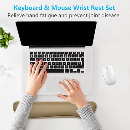 Dapesuom Enlarge Keyboard Wrist Rest, Cute Memory Foam Keyboard Wrist Cushion for Computer Desk Mats Support, Typing Pain Relief Ergonomic Mouse Pad Rests with Non-Slip Base for Gaming, Laptop, Brown