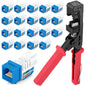 Everest 45Term - 45° Angled Speed Termination Keystone Tool Set - with 20-Pack of RJ45 Cat6 Keystone Jacks in Blue (Slim Profile Design) - Time Saver Network Punch Down Tool Cat6