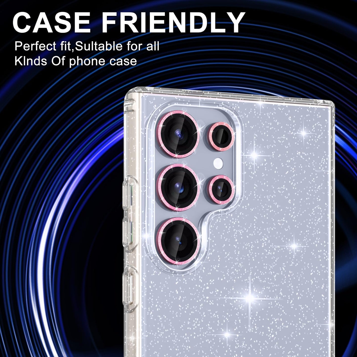 Avocase for Samsung Galaxy S25 Ultra Camera Lens Protector, Individual Metal Ring Tempered Glass Lens Cover, [Strong Adsorption] Scratch Resistant Ultra-Thin HD Clear Lens Cover, 1 Set-Pink Sparkly