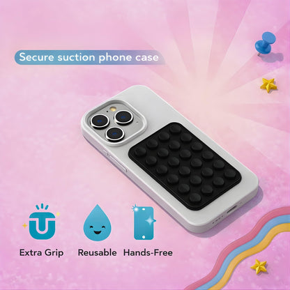 Suction Phone Case Mount, Phone Sticky Grip for iPhone and Android, Adhesive Phone Accessory, Hands-Free Mirror Shower Phone Holder for Videos and Selfies (Black)